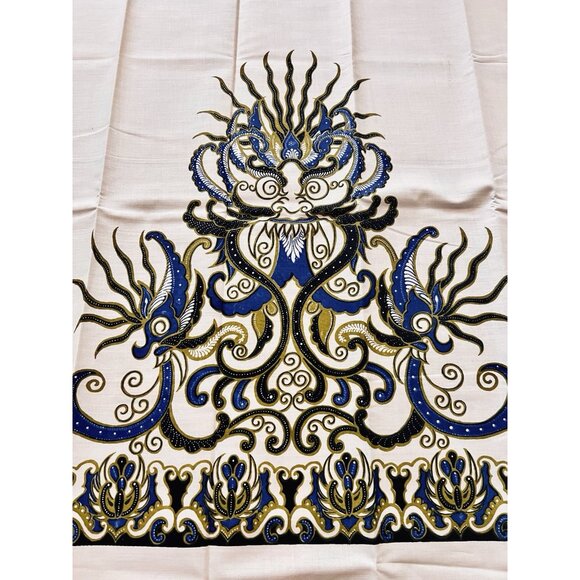 Indonesian Batik Fabric 41.5" x4 Yards cream color background dragon flora motif - Picture 9 of 14